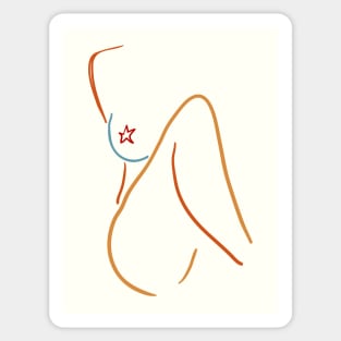 Nude female body, Minimalist line art, Abstract, Woman art, Aesthetic poster, Retro print, Sketch Sticker